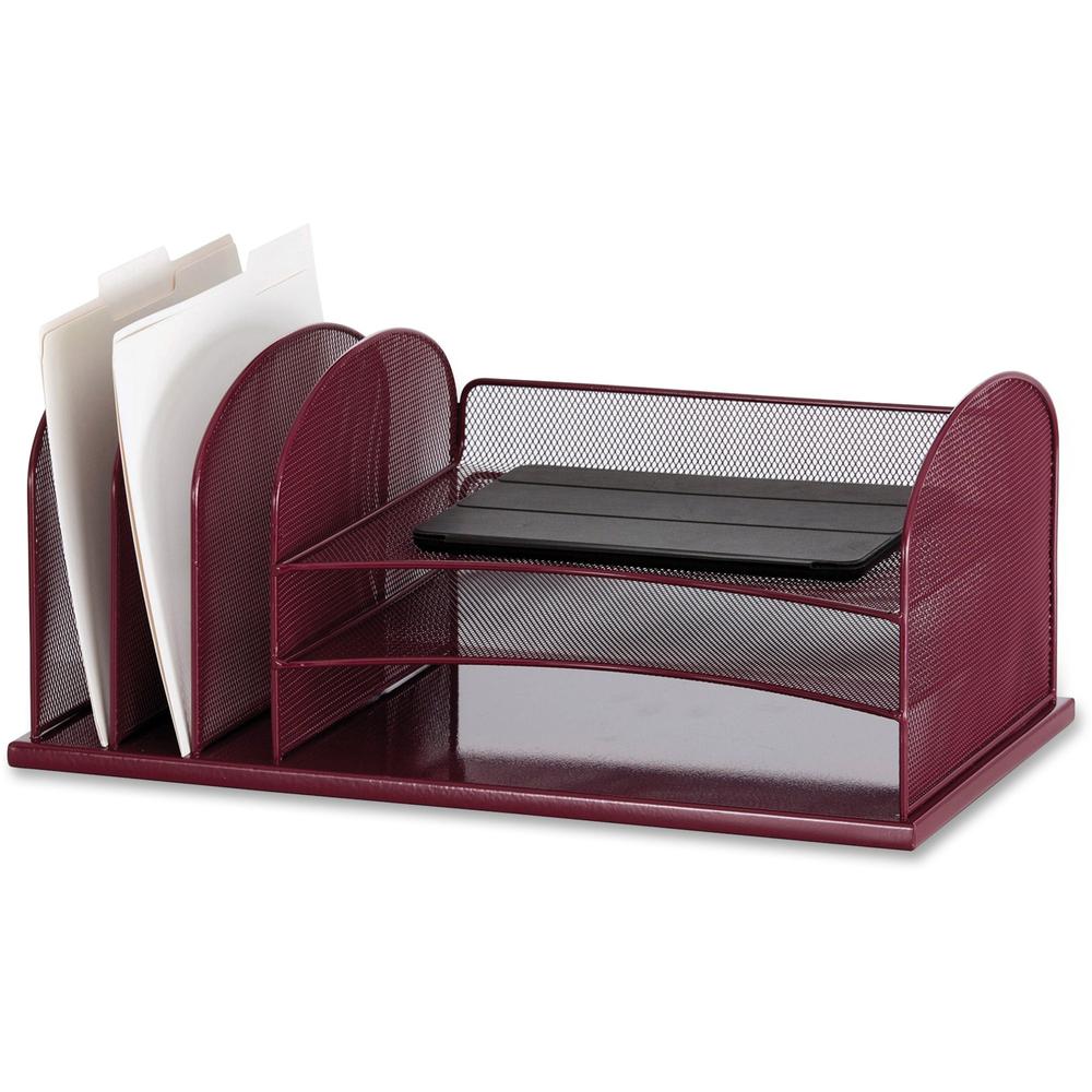Safco Onyx 3 Tray/3 Upright Section Desk Organizer - 8.3" Height x 19.5" Width x 11.5" Depth - Desktop - Wine - Steel - 1 Each. Picture 1