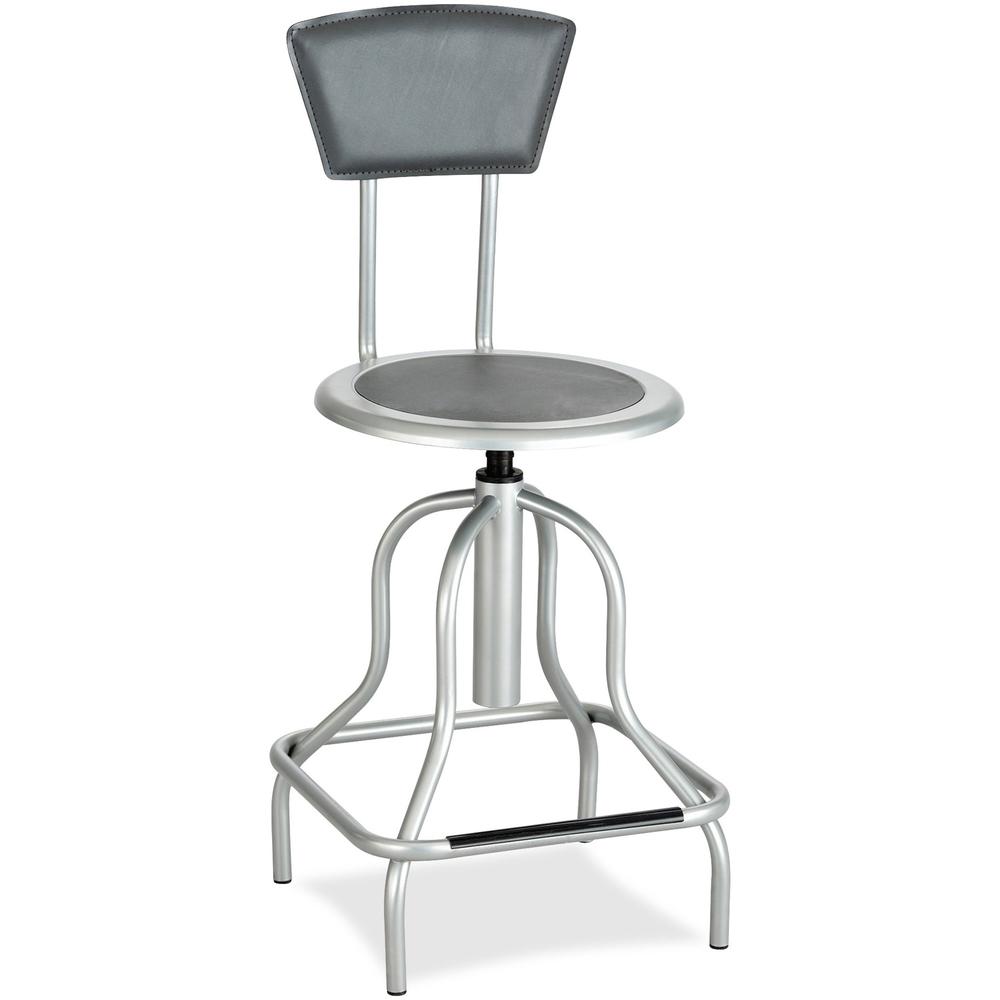 Safco Diesel Series High Base Stool with Back - Silver Leather, Steel Seat - Silver Leather Back - Silver Steel Frame - 1 Each. Picture 1