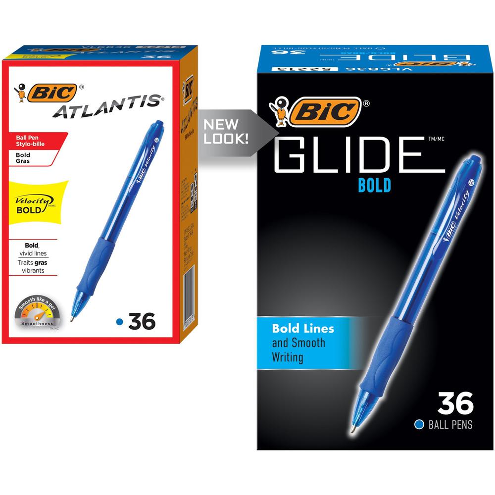 BIC Glide Bold - Bold Pen Point - 1.6 mm Pen Point Size - Refillable - Retractable - Blue - Blue Barrel - Tungsten Carbide Tip - 36 / Box. Picture 1