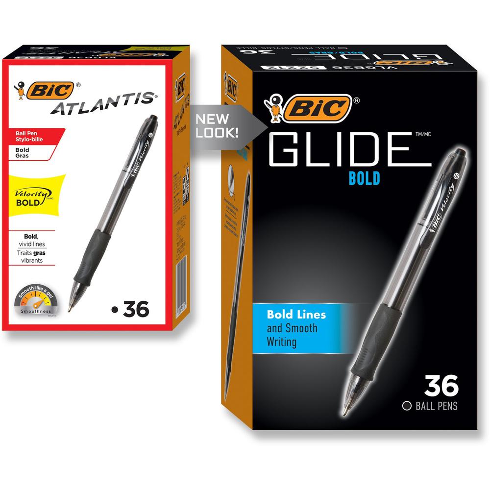 BIC Glide Bold - Bold Pen Point - 1.6 mm Pen Point Size - Refillable - Retractable - Black - Black Barrel - Tungsten Carbide Tip - 36 / Box. Picture 1