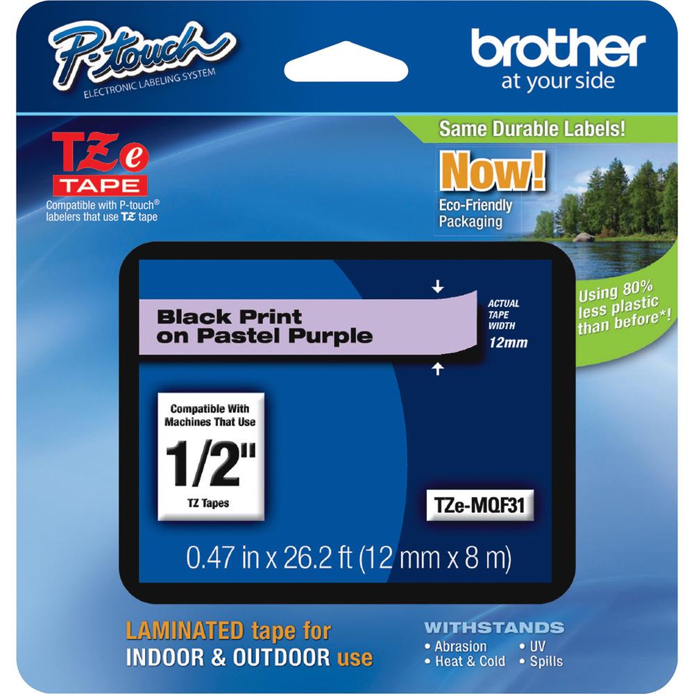 Brother P-Touch TZe Laminated Tape - 15/32" Width x 1/2" Length - Pastel Purple - 1 Each. Picture 1