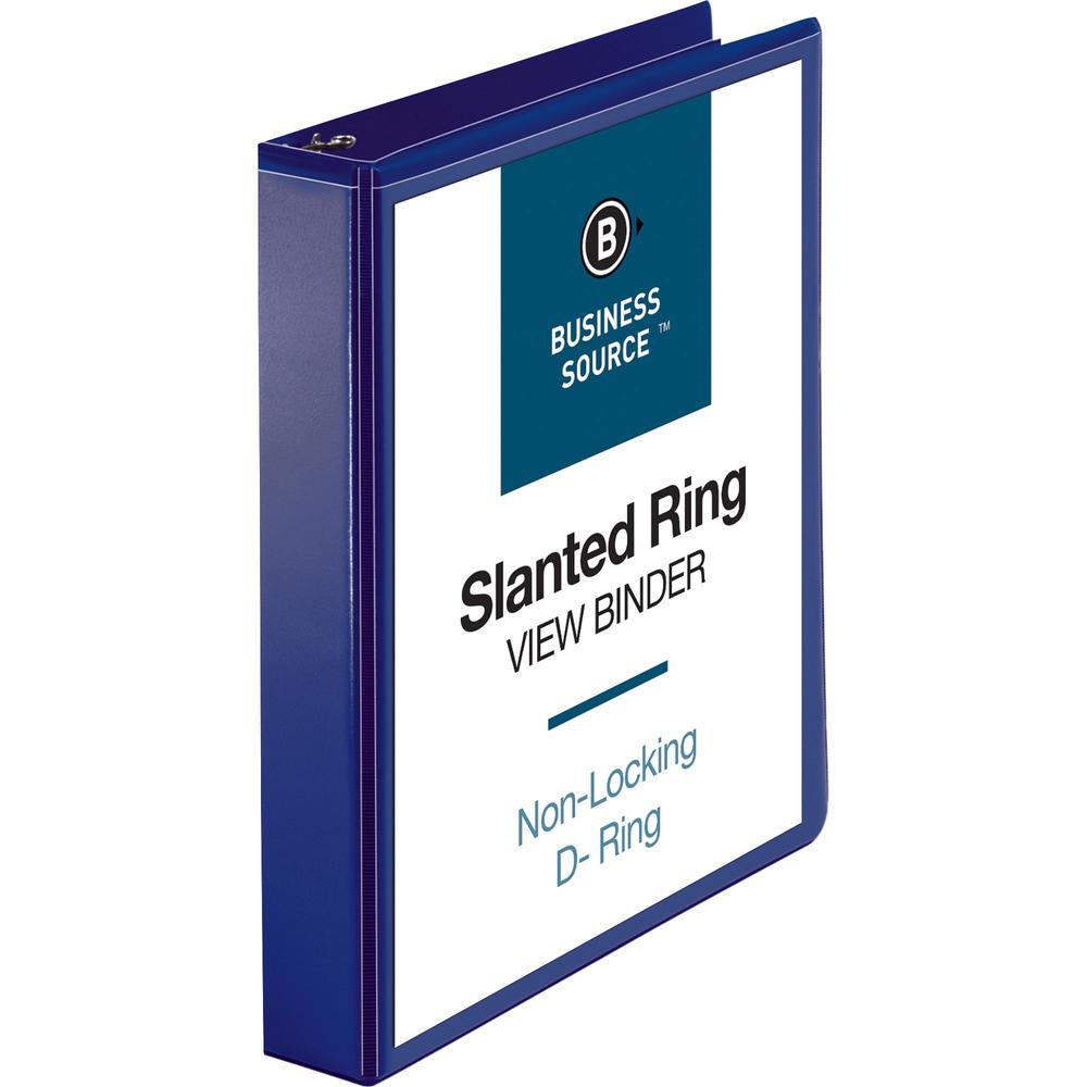 Business Source D-Ring View Binder - 1 1/2" Binder Capacity - Slant D-Ring Fastener(s) - Internal Pocket(s) - Navy - Clear Overlay, Labeling Area, Lay Flat, Pocket - 1 Each. Picture 1
