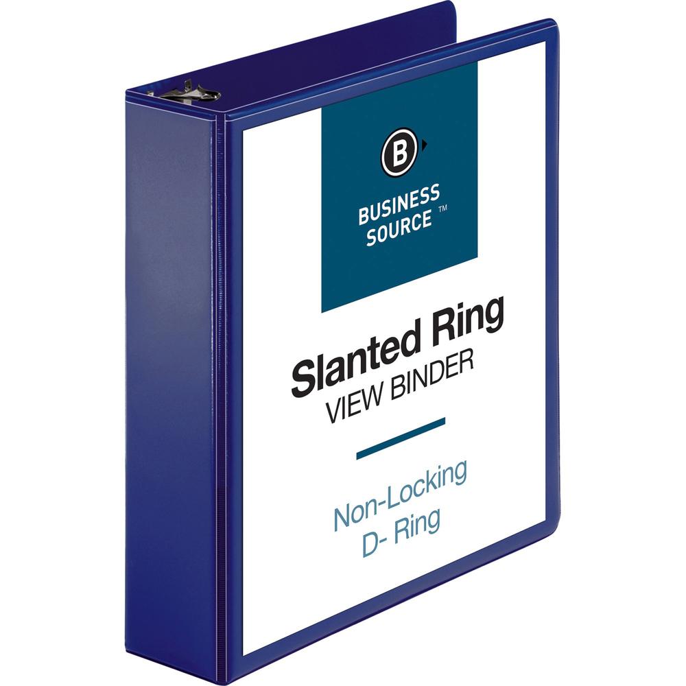 Business Source D-Ring View Binder - 2" Binder Capacity - Slant D-Ring Fastener(s) - Internal Pocket(s) - Navy - Clear Overlay, Labeling Area, Lay Flat, Pocket - 1 Each. Picture 1