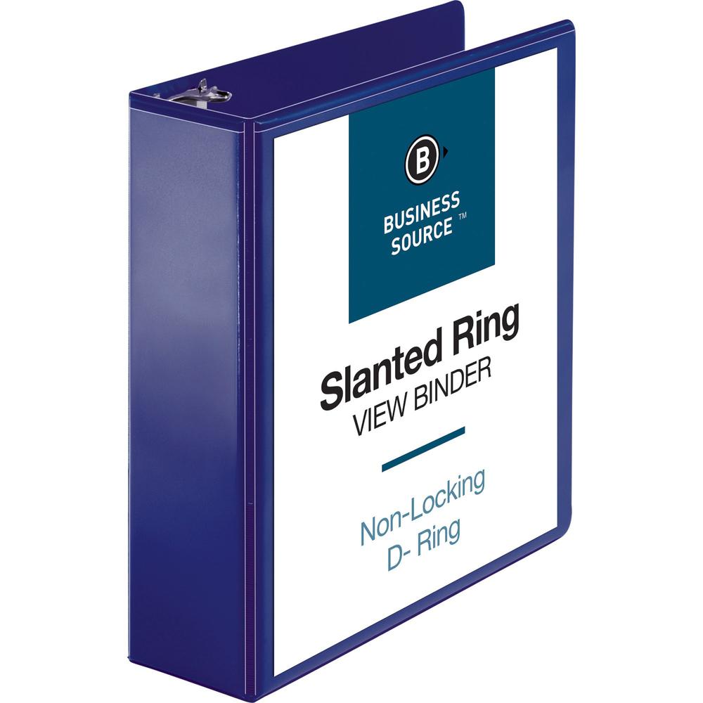 Business Source D-Ring View Binder - 3" Binder Capacity - Slant D-Ring Fastener(s) - Internal Pocket(s) - Navy - Clear Overlay, Labeling Area, Lay Flat, Pocket - 1 Each. Picture 1