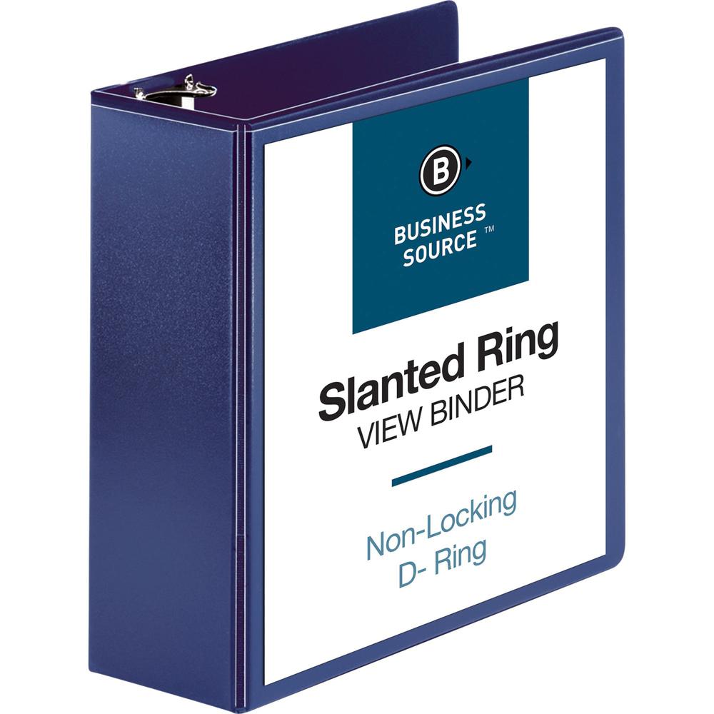 Business Source D-Ring View Binder - 4" Binder Capacity - Slant D-Ring Fastener(s) - Internal Pocket(s) - Navy - Clear Overlay, Labeling Area, Lay Flat, Pocket - 1 Each. Picture 1