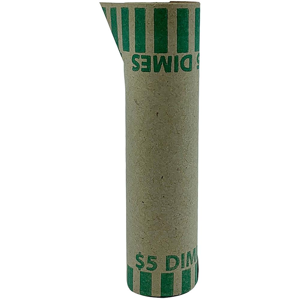 PAP-R Tubular Coin Wrap - 10¢ Denomination - Durable, Burst Resistant, Crimped, Pre-formed - 57 lb Basis Weight - Paper - Green - 1000 / Box. Picture 1