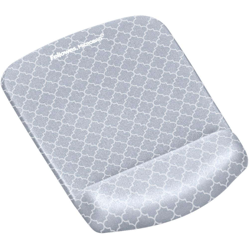 Fellowes PlushTouch&trade; Mouse Pad Wrist Rest with Microban&reg; - Gray Lattice - Lattice - 1" x 7.25" x 9.38" Dimension - Gray, White - Foam - Wear Resistant, Tear Resistant, Skid Proof - 1 Pack. Picture 1