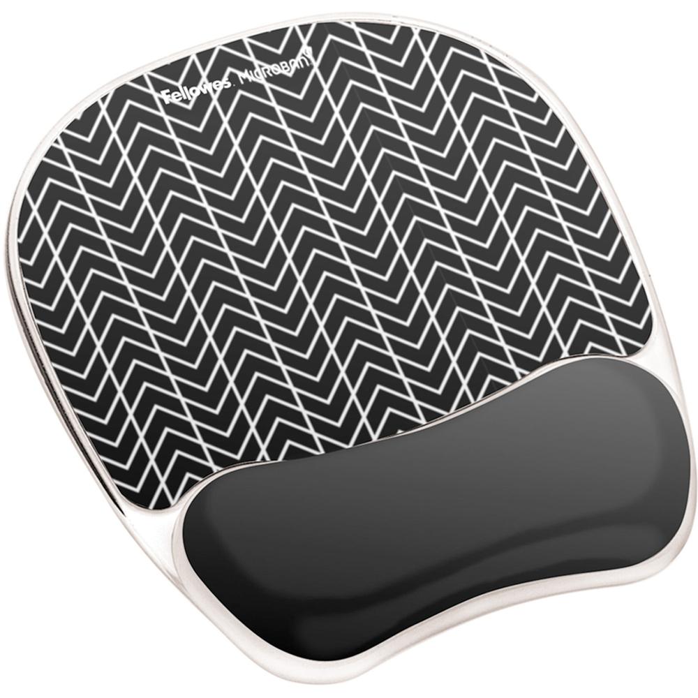 Fellowes Photo Gel Mouse Pad Wrist Rest with Microban&reg; - Black Chevron - Chevron - 9.25" x 7.88" x 0.88" Dimension - Black, White - Gel, Rubber - Stain Resistant, Skid Proof - 1 Pack. Picture 1