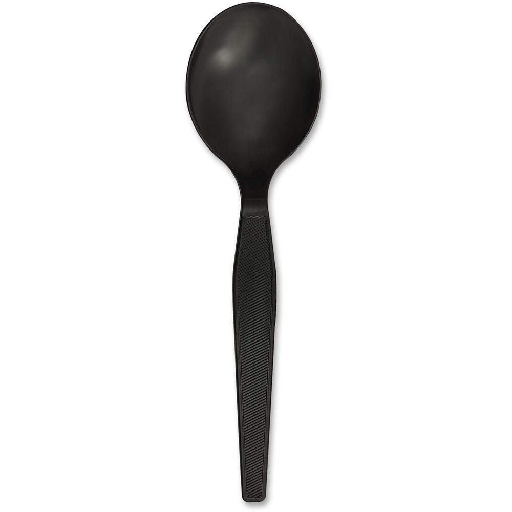 Genuine Joe Heavyweight Disposable Soup Spoons - 1 Piece(s) - 1000/Carton - 1 x Soup Spoon - Disposable - Textured - Black. Picture 1