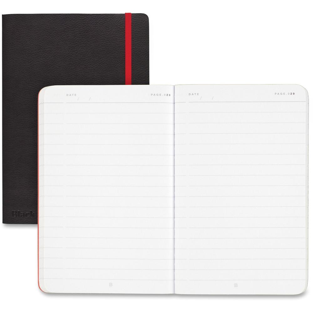 Black n' Red Soft Cover Business Notebook - Sewn - Ruled - 6" x 8" - High White Paper - Black/Red Cover - Resist Bleed-through, Numbered, Expandable Pocket, Bungee, Soft Cover - 1 Each. Picture 1
