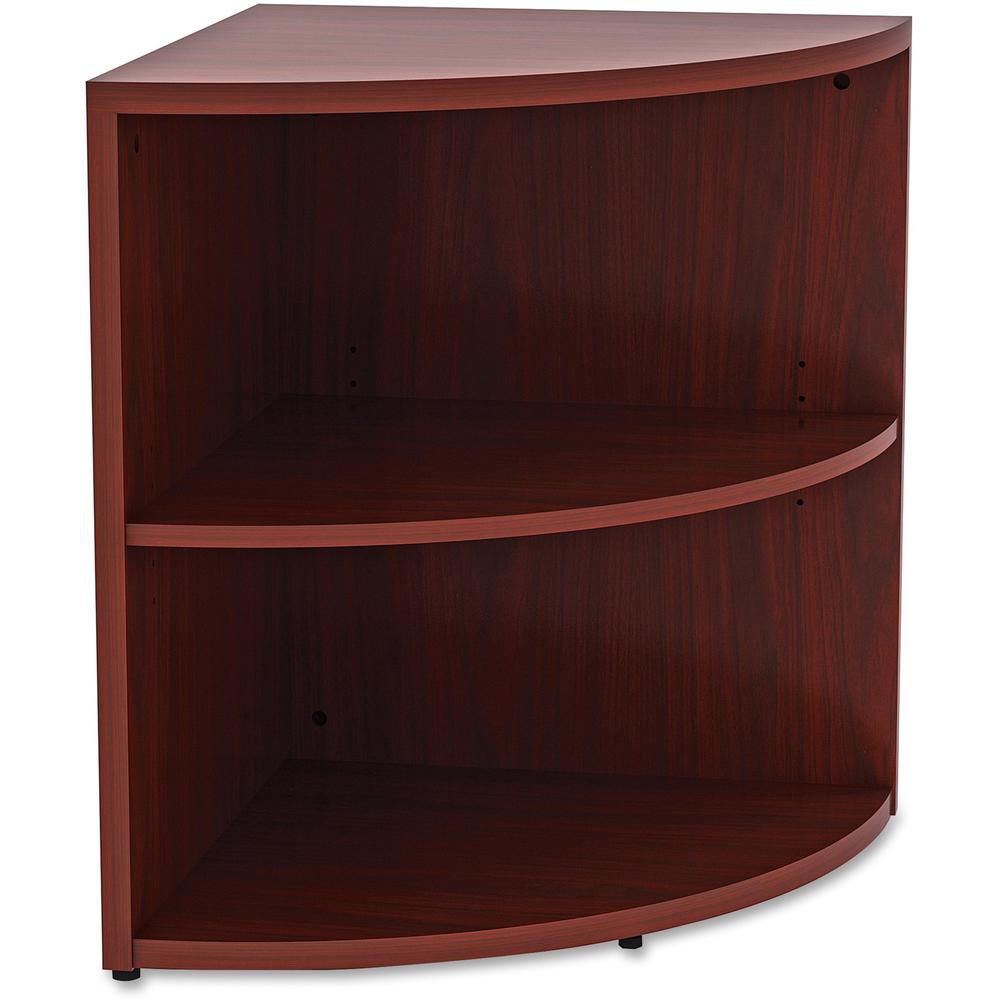 Lorell Essentials Series Desk End Corner Bookcase - 29.5" Height x 23.6" Width x 23.6" Depth - Floor - Mahogany - Laminate, Polyvinyl Chloride (PVC) - 1Each - Corner Shape. Picture 1