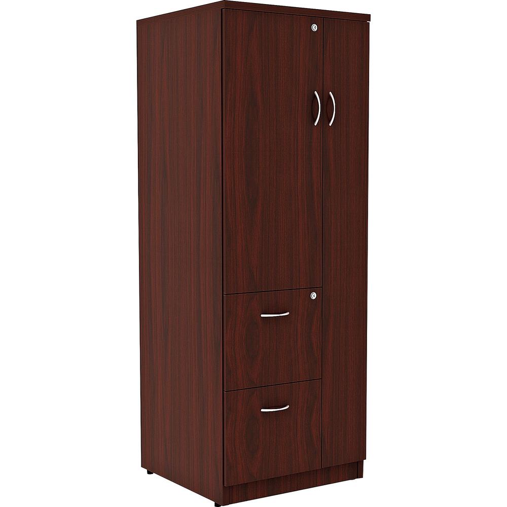 Lorell Essentials/Revelance Tall Storage Cabinet - 23.6" x 23.6"65.6" Cabinet, 0.5" Compartment - 2 x Storage Drawer(s) - 1 Door(s) - Finish: Mahogany, Laminate. Picture 1
