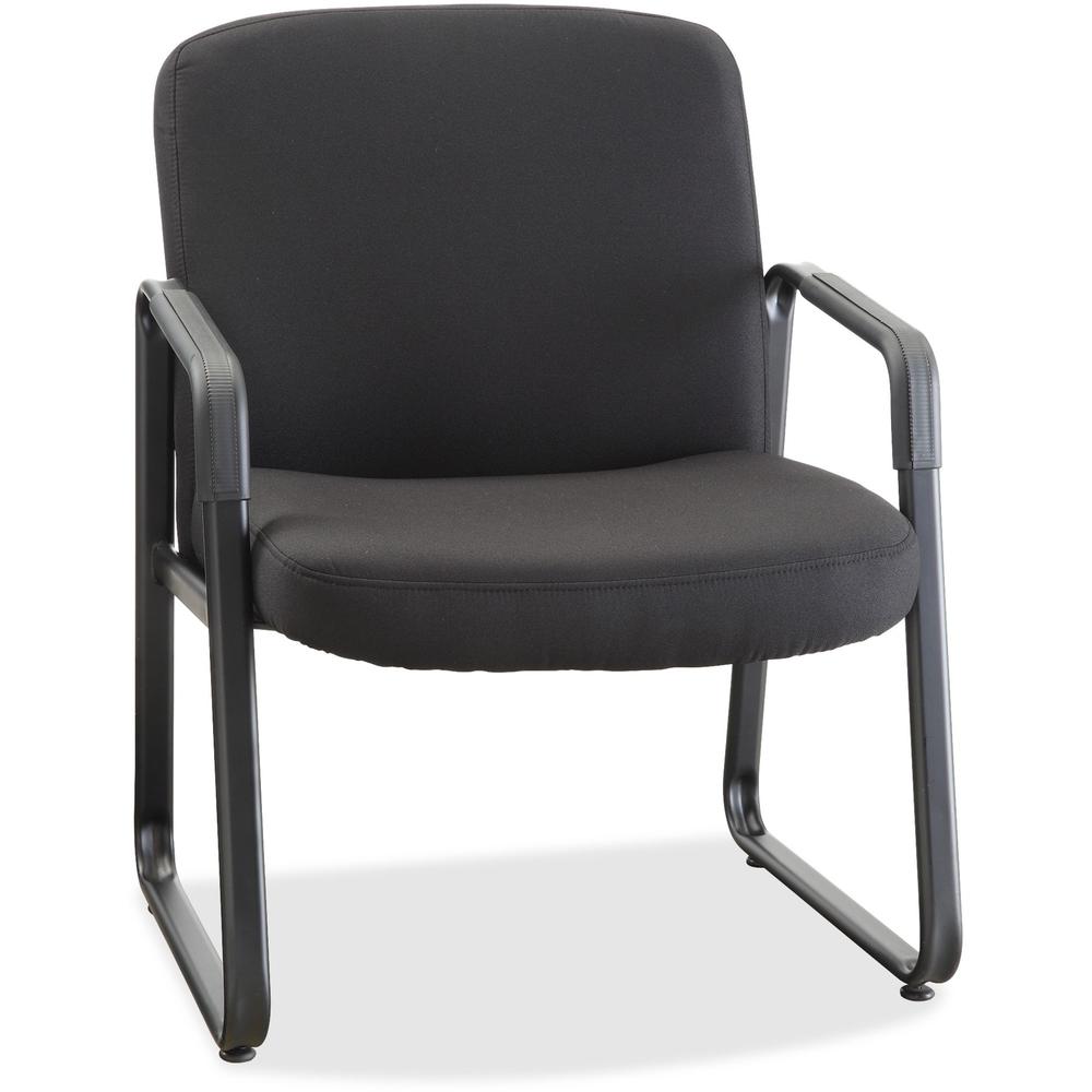 Lorell Big and Tall Fabric-Upholstered Guest Chair - Black Plywood, Fabric Seat - Black Plywood, Fabric Back - Powder Coated Metal Frame - Sled Base - 1 Each. Picture 1