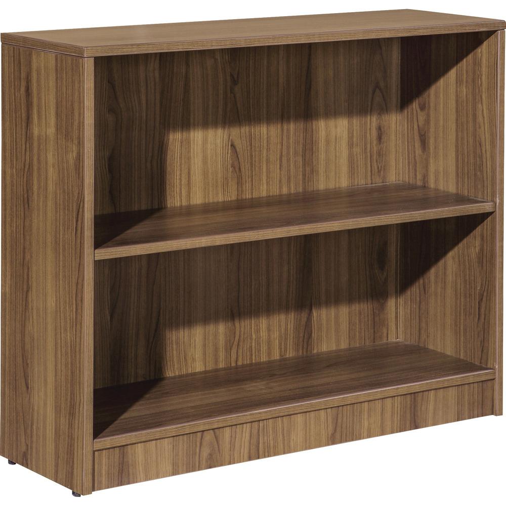 Lorell Laminate Bookcase - 2 Shelf(ves) - 29.5" Height x 36" Width x 12" Depth - Sturdy, Adjustable Feet, Adjustable Shelf - Thermofused Laminate (TFL) - Walnut - Laminate - 1 Each. Picture 1