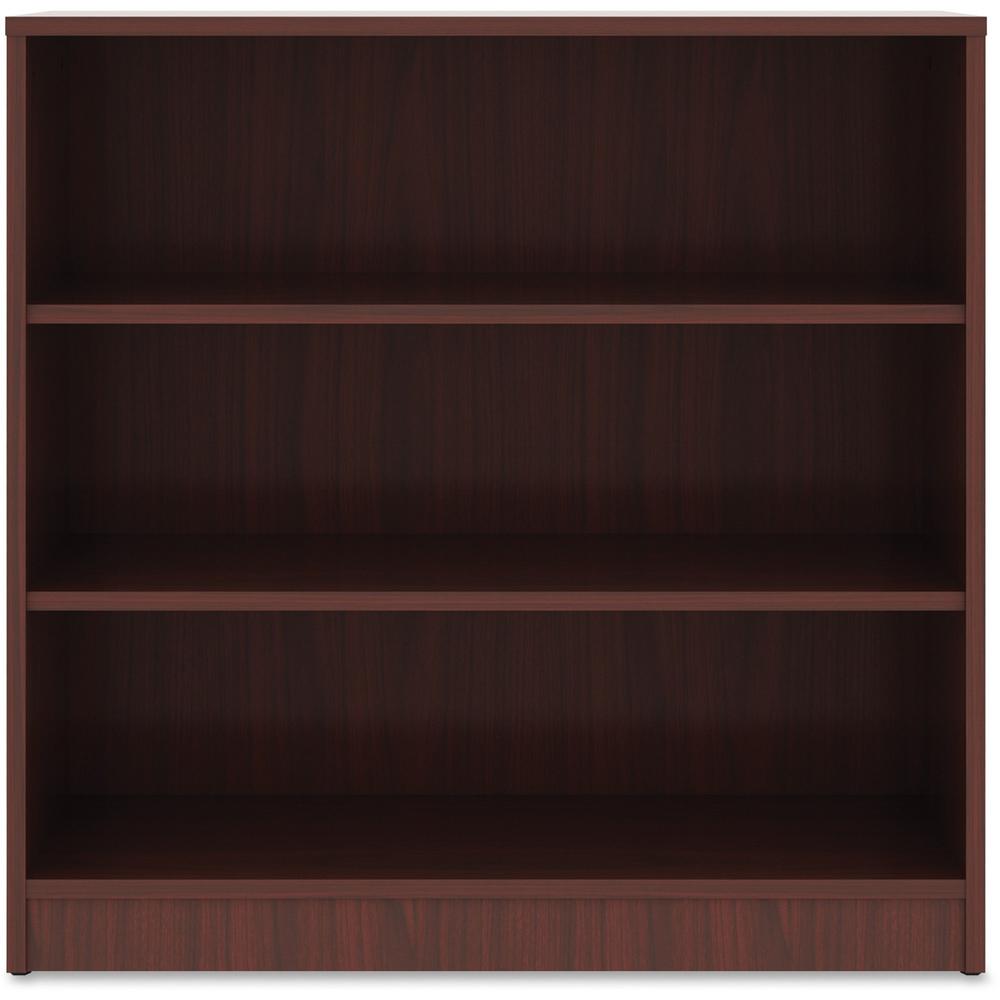 Lorell Laminate Bookcase - 3 Shelf(ves) - 36" Height x 36" Width x 12" Depth - Sturdy, Adjustable Feet, Adjustable Shelf - Thermofused Laminate (TFL) - Mahogany - Laminate - 1 Each. Picture 1