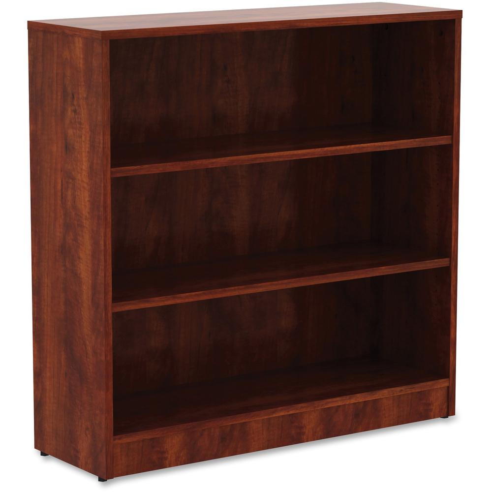 Lorell Laminate Bookcase - 3 Shelf(ves) - 36" Height x 36" Width x 12" Depth - Sturdy, Adjustable Feet, Adjustable Shelf - Thermofused Laminate (TFL) - Cherry - Laminate - 1 Each. Picture 1