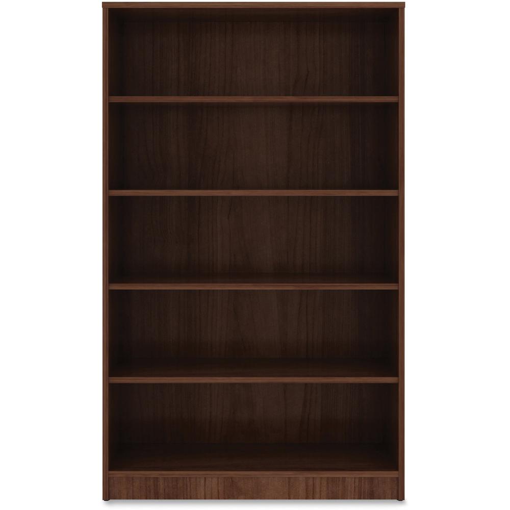 Lorell Laminate Bookcase - 0.8" Shelf, 36" x 12"60" - 5 Shelve(s) - 4 Adjustable Shelf(ves) - Square Edge - Material: Thermofused Laminate (TFL) - Finish: Walnut. Picture 1