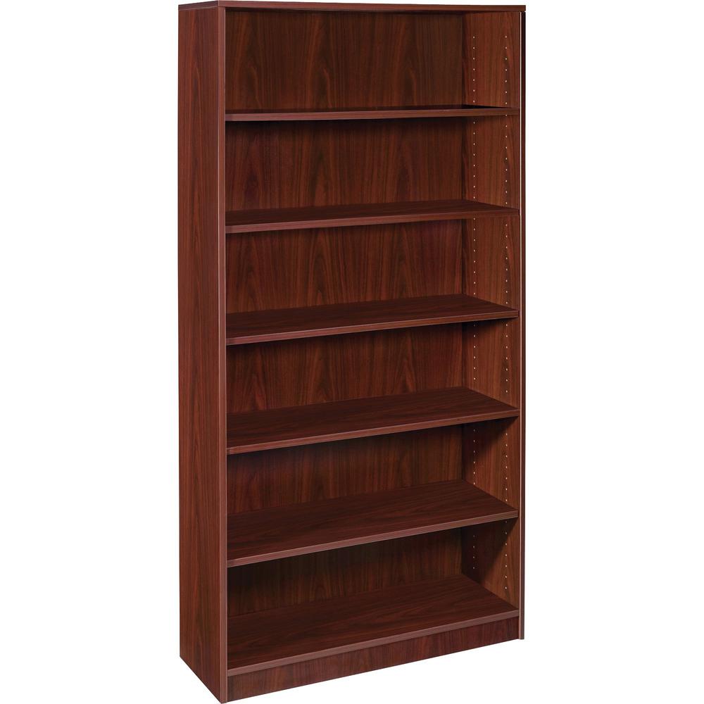 Lorell Laminate Bookcase - 6 Shelf(ves) - 72" Height x 36" Width x 12" Depth - Sturdy, Adjustable Feet, Adjustable Shelf - Thermofused Laminate (TFL) - Mahogany - Laminate - 1 Each. Picture 1