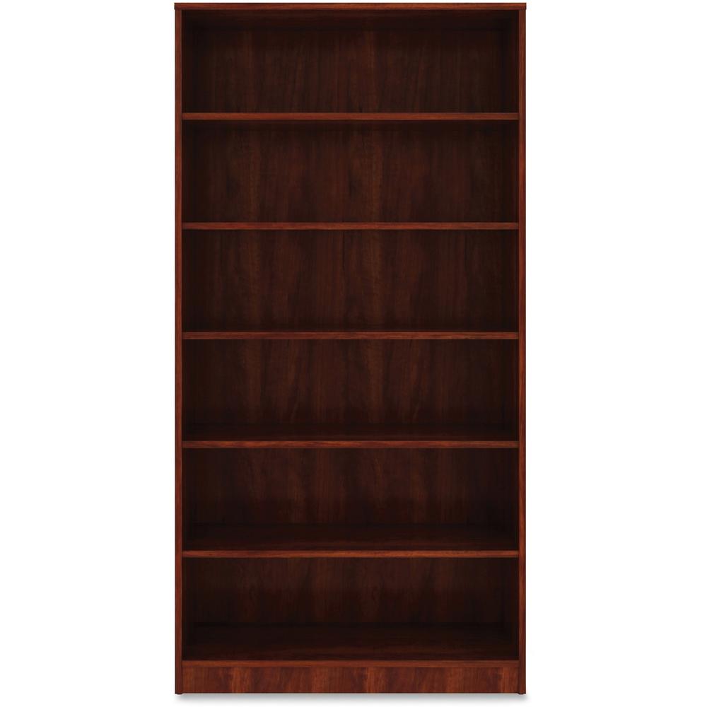 Lorell Cherry Laminate Bookcase - 6 Shelf(ves) - 73" Height x 36" Width x 12" Depth - Sturdy, Adjustable Feet, Adjustable Shelf - Thermofused Laminate (TFL) - Cherry - Laminate - 1 Each. Picture 1