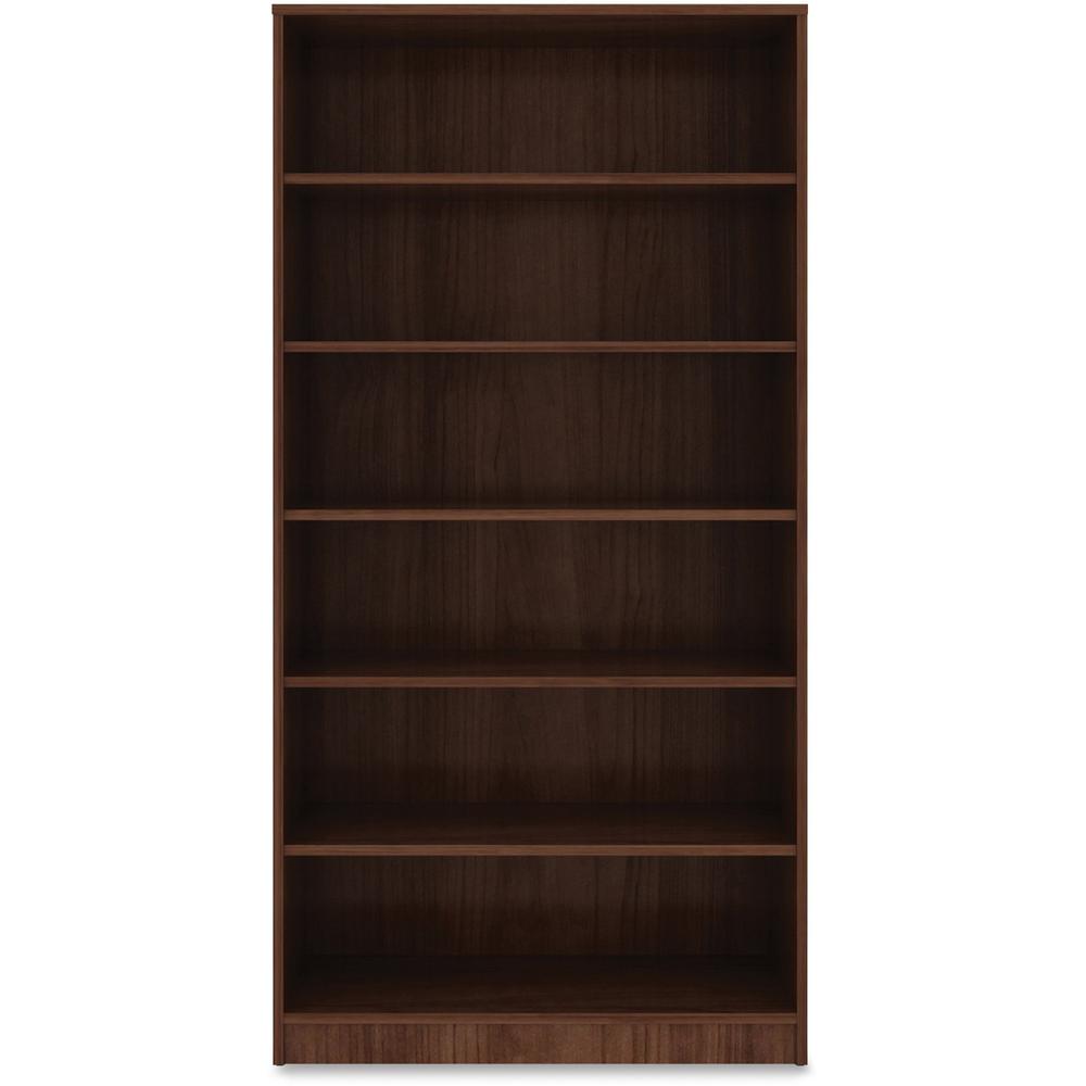 Lorell Laminate Bookcase - 6 Shelf(ves) - 72" Height x 36" Width x 12" Depth - Sturdy, Adjustable Feet, Adjustable Shelf - Thermofused Laminate (TFL) - Walnut - Laminate - 1 Each. Picture 1