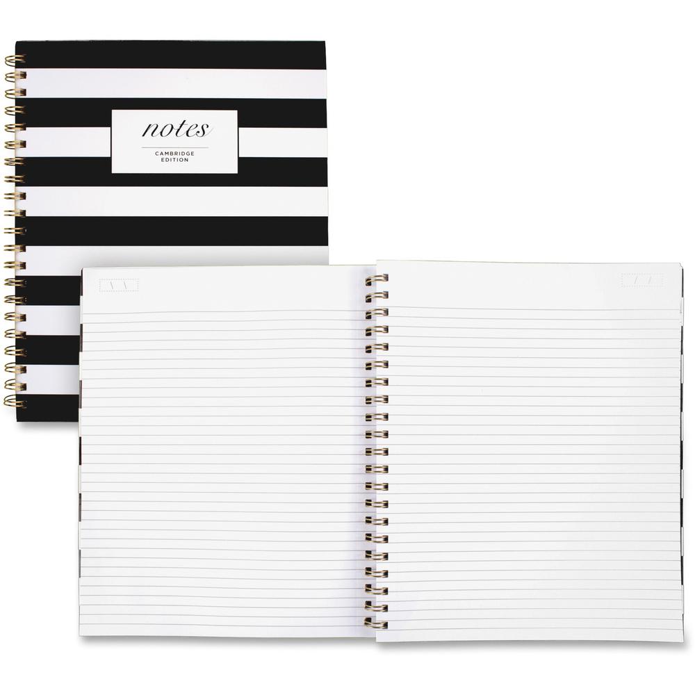 Cambridge Hardcover Wirebound Notebook - 160 Pages - Twin Wirebound - Both Side Ruling Surface - Ruled - 11" x 8 7/8" - Black & White Stripe Cover - Hard Cover, Dual Sided - 1 Each. Picture 1