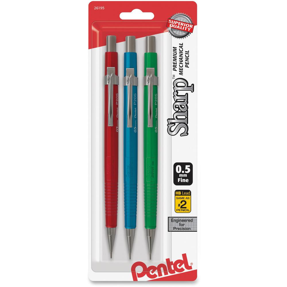 Pentel Sharp Premium Mechanical Pencils - HB Lead - 5 mm Lead Diameter - Refillable - Black Lead - Assorted Barrel - 3 / Pack. The main picture.