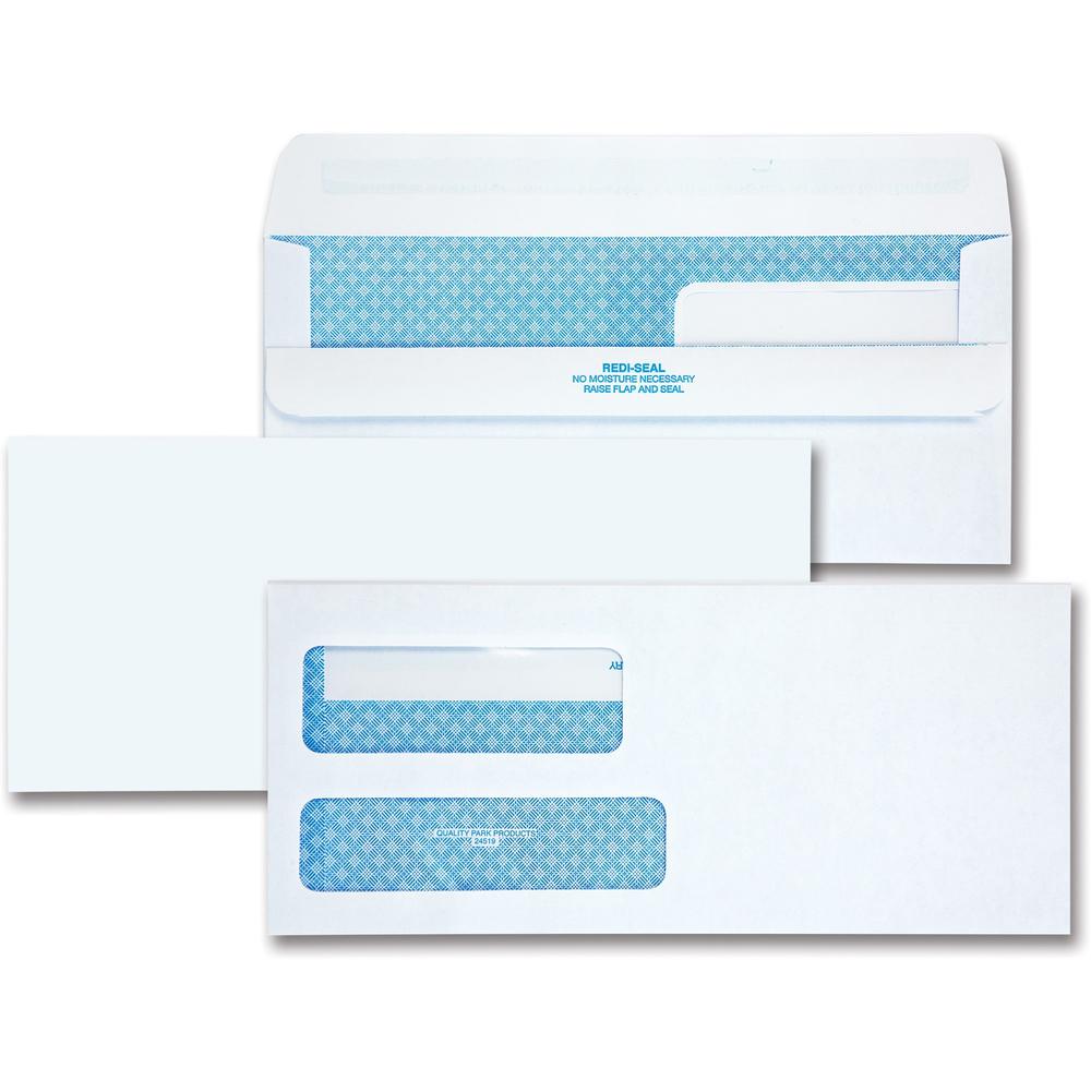 Quality Park No. 9 Double Window Security Tint Envelopes with Self-Seal Closure - Security - #9 - 3 7/8" Width x 8 7/8" Length - 24 lb - Adhesive - 250 / Box - White. Picture 1