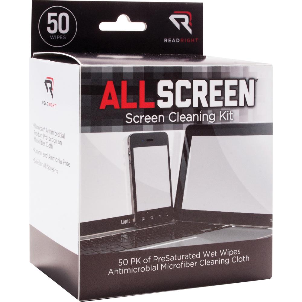 Advantus Read/Right Screen Cleaning Kit - For Display Screen - Alcohol-free, Ammonia-free, Reusable, Antimicrobial, Anti-bacterial, Prevents Germs - MicroFiber - 50 / Box - Assorted. Picture 1