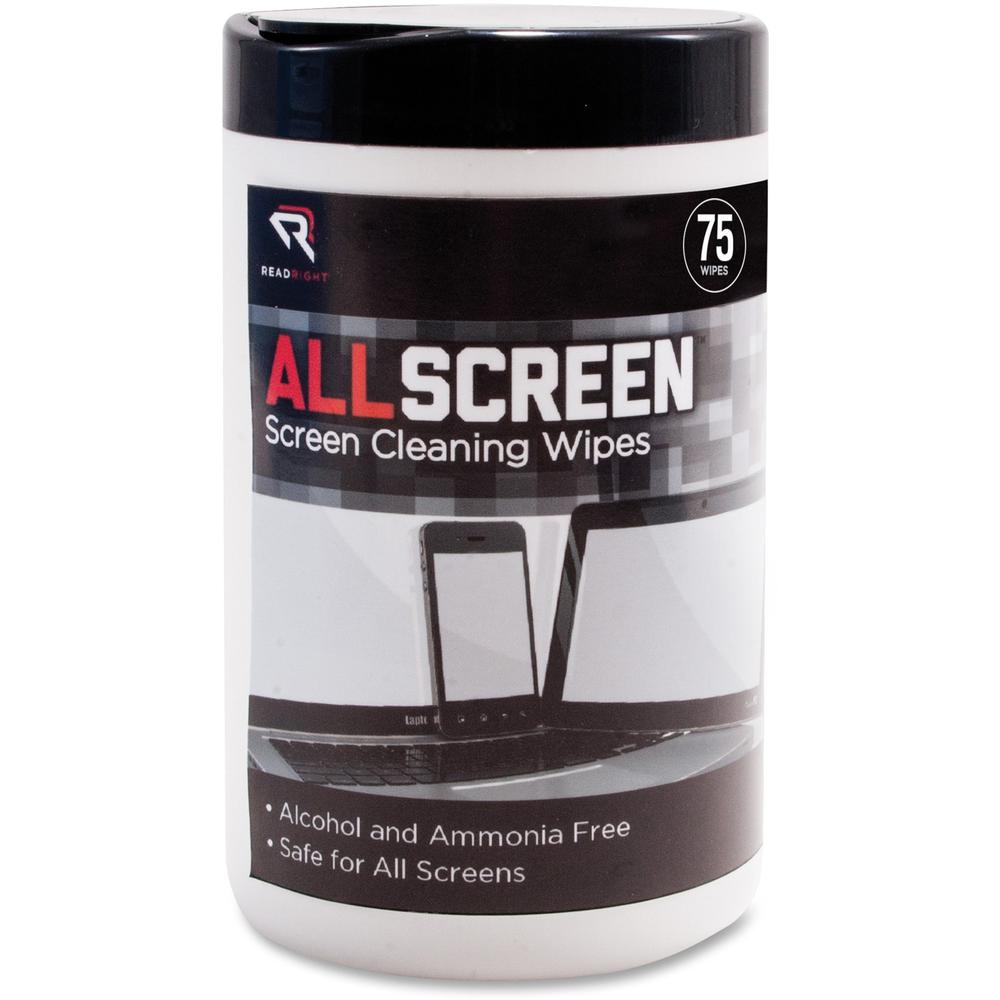 Advantus Read/Right AllScreen Screen Cleaning Wipes - For Display Screen - Alcohol-free, Ammonia-free - 75 / Canister - 1 Each - Assorted. Picture 1