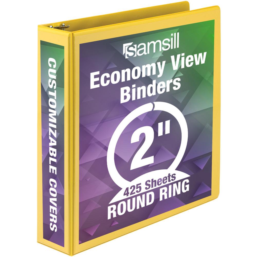 Samsill Economy 2" Round-Ring View Binder - 2" Binder Capacity - Round Ring Fastener(s) - Inside Front & Back Pocket(s) - Board, Vinyl - Yellow - 1.12 lb - Recycled - Rust Resistant, Rigid, Clear Over. Picture 1