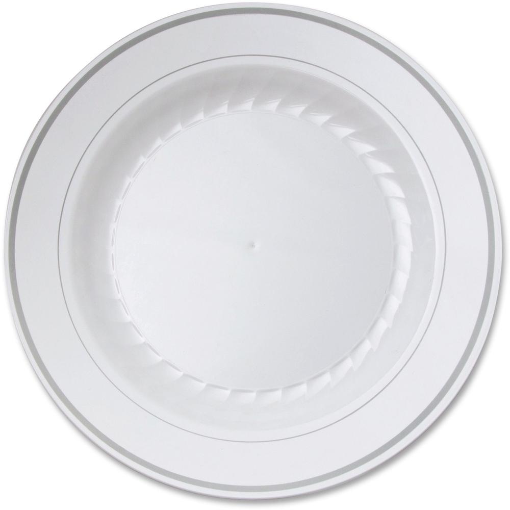 Masterpiece 10-1/4" Heavyweight Plates - Picnic, Party - Disposable - 10.3" Diameter - White - Plastic Body - 10 / Pack. Picture 1