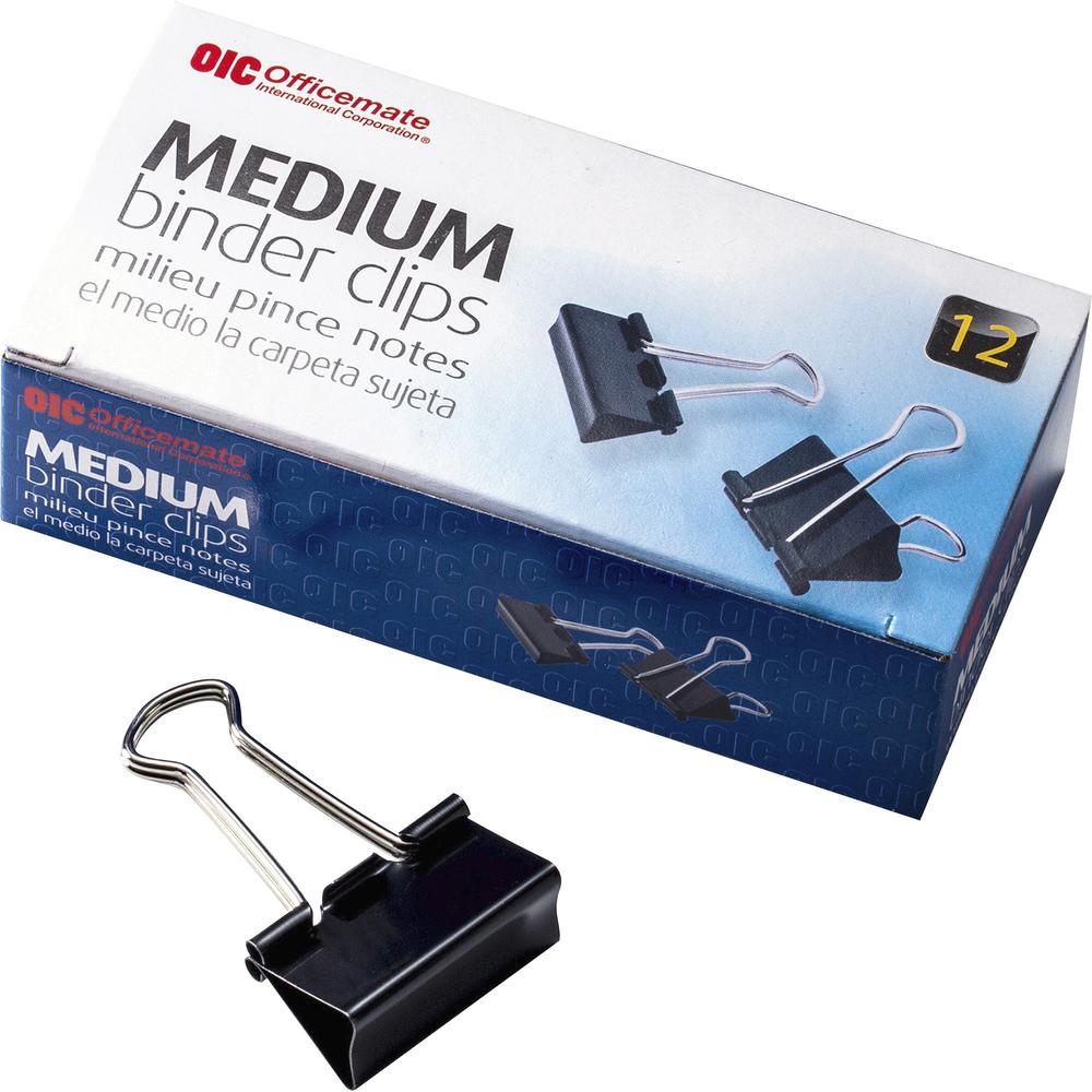 Officemate Binder Clips - Medium - 9" Length x 2.4" Width - 0.62" Size Capacity - for File - Corrosion Resistant, Durable - 12 / Pack - Black. Picture 1