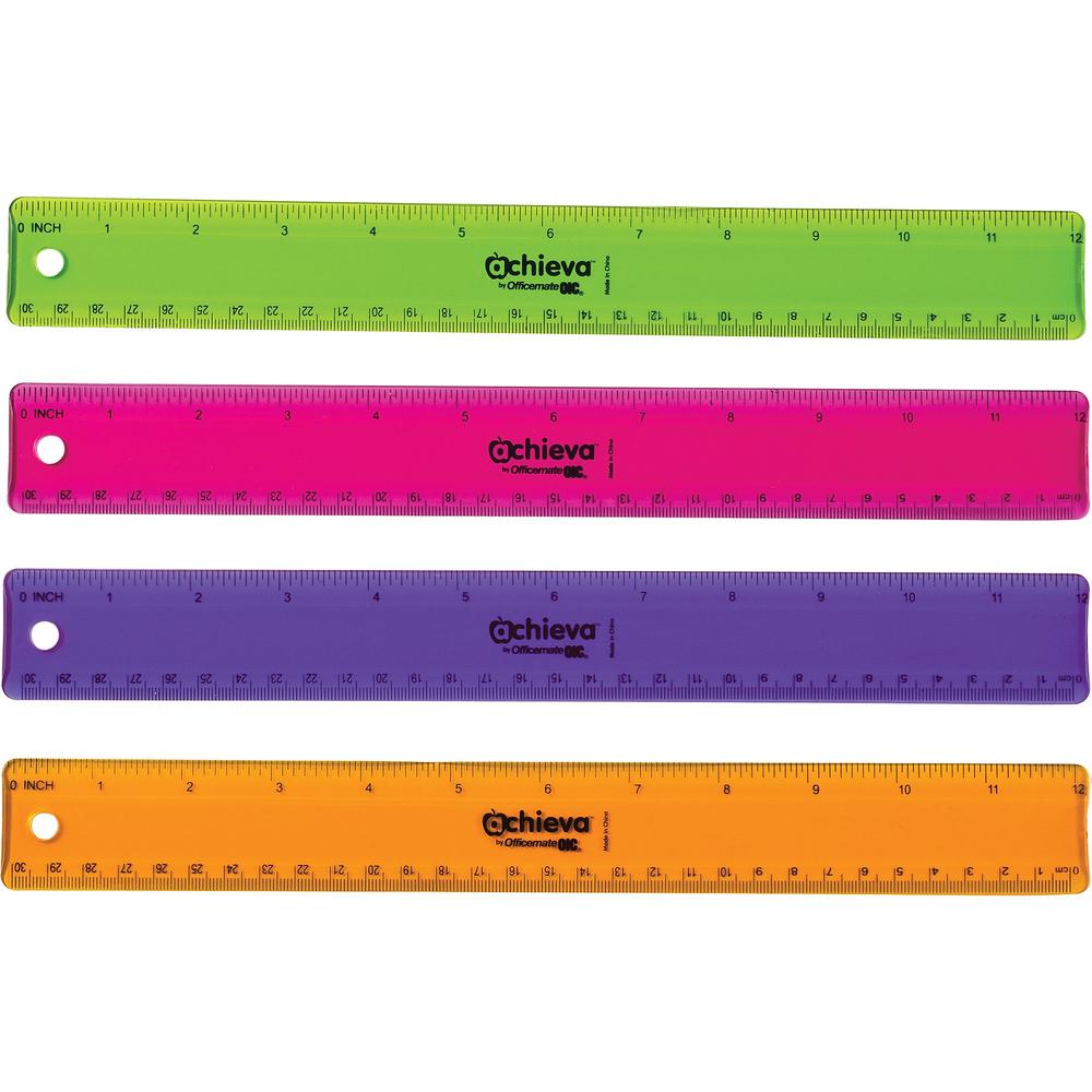 Officemate Flexible Rulers - 12" Length 1.3" Width - Imperial, Metric Measuring System - Plastic - 12 / Pack - Assorted. Picture 1