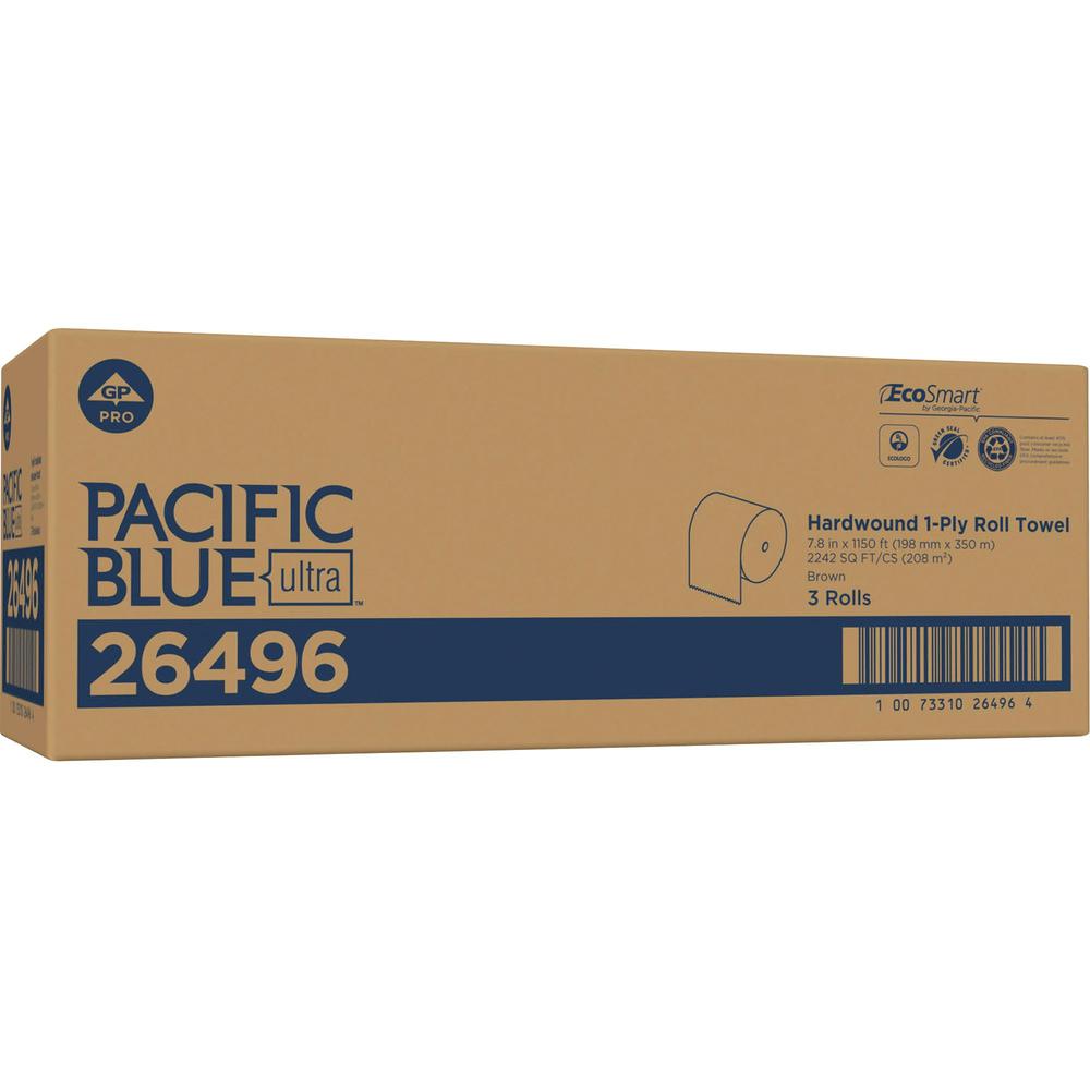 Pacific Blue Ultra High-Capacity Recycled Paper Towel Rolls - 7.87" x 1150 ft - Brown - Paper - 3 Rolls Per Container - 3 / Carton. Picture 1