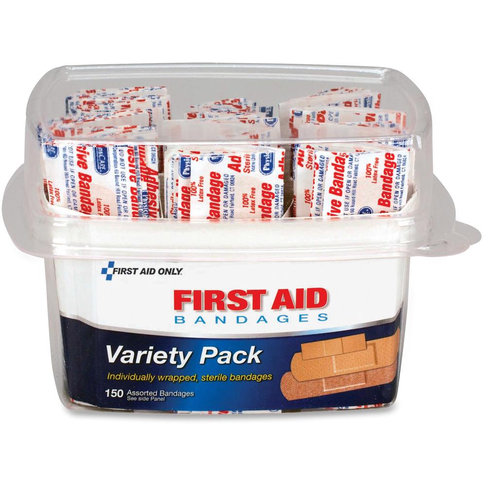 First Aid Only Assorted Bandage Box Kit - 1Each - 150 - Clear - Plastic, Fabric. Picture 1