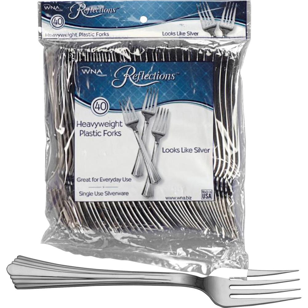 Reflections Classic Silver-look Fork - 40 / Pack - 8/Carton - Fork - Disposable - Plastic - Silver. Picture 1