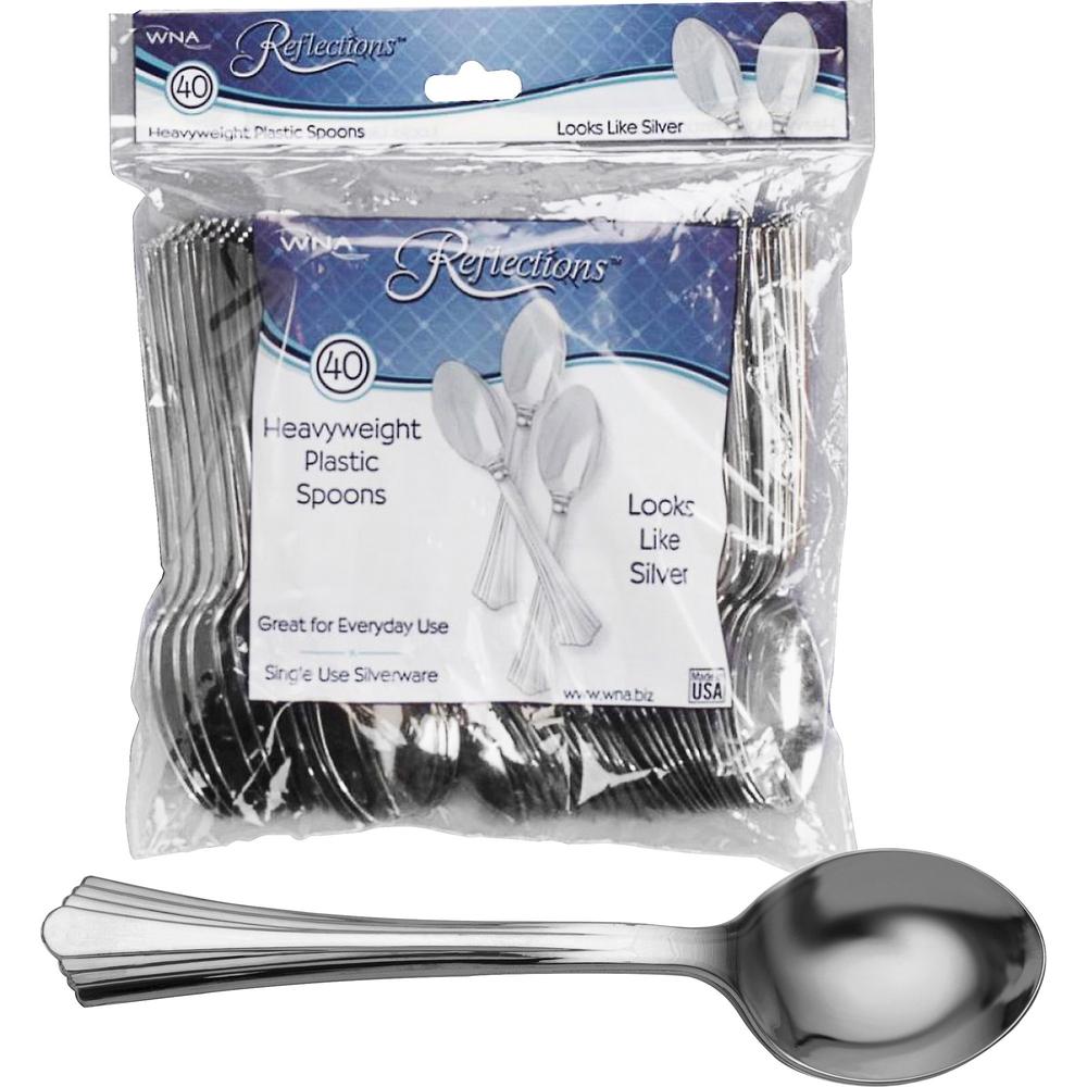Reflections Classic Silver-look Spoon - 40 / Pack - 8/Carton - Spoon - Disposable - Plastic - Silver. Picture 1
