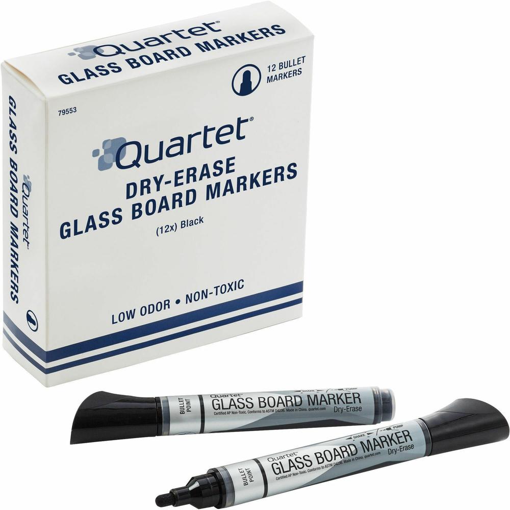 Quartet Premium Dry-Erase Markers for Glass Boards - Bullet Marker Point Style - Black - 1 Dozen. Picture 1
