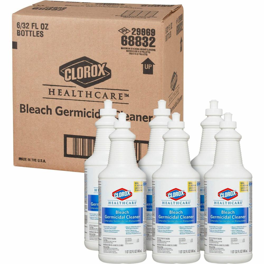 Clorox Healthcare Bleach Germicidal Cleaner - Ready-To-Use - 32 fl oz (1 quart) - 6 / Carton - White. Picture 1