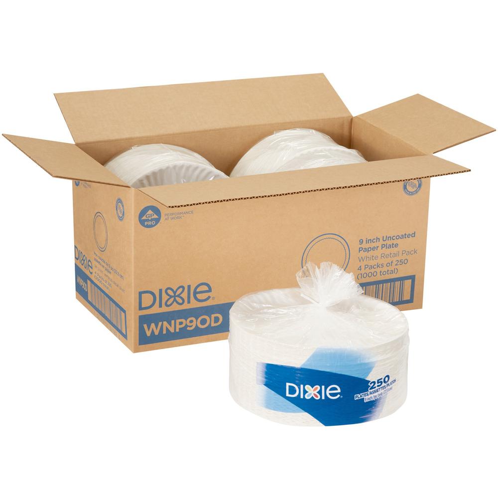 Dixie Uncoated Paper Plates by GP Pro - 250 / Pack - 9" Diameter Plate - Paper - White - 1000 Piece(s) / Carton. Picture 1