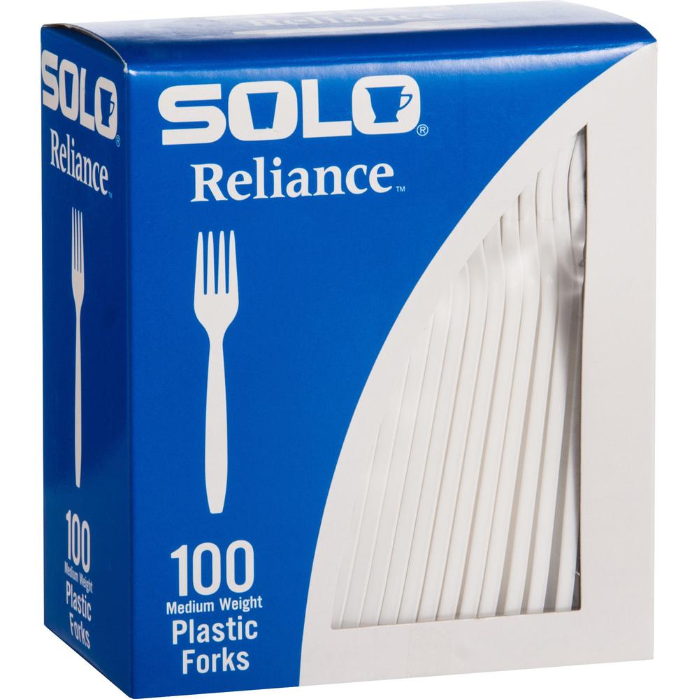 Solo Cup Reliance Medium Weight Boxed Forks - 10 / Box - 1000/Carton - Fork - 1 x Fork - Disposable - Plastic - White. Picture 1