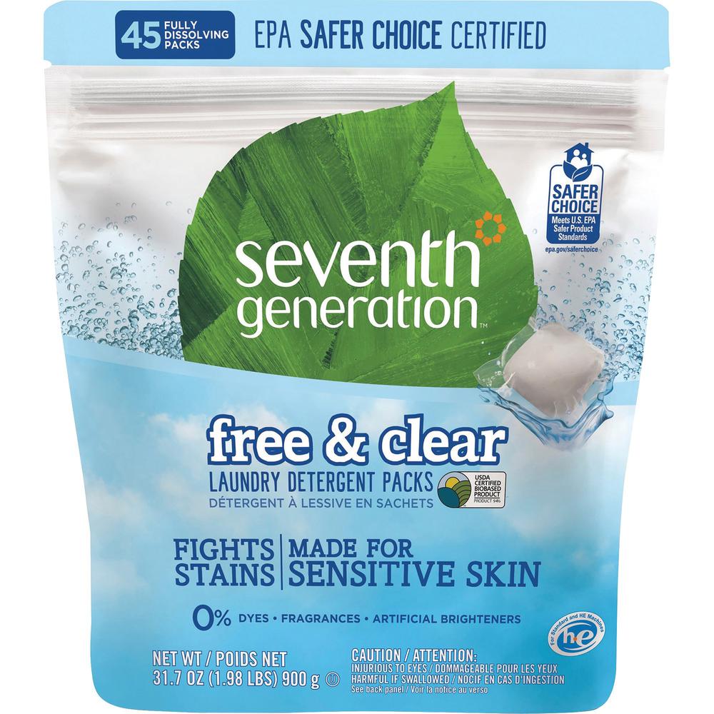 Seventh Generation Laundry Detergent - For Laundry - Free & Clear Scent - 45 / Packet - 1 / Pack - Non-toxic - White. Picture 1