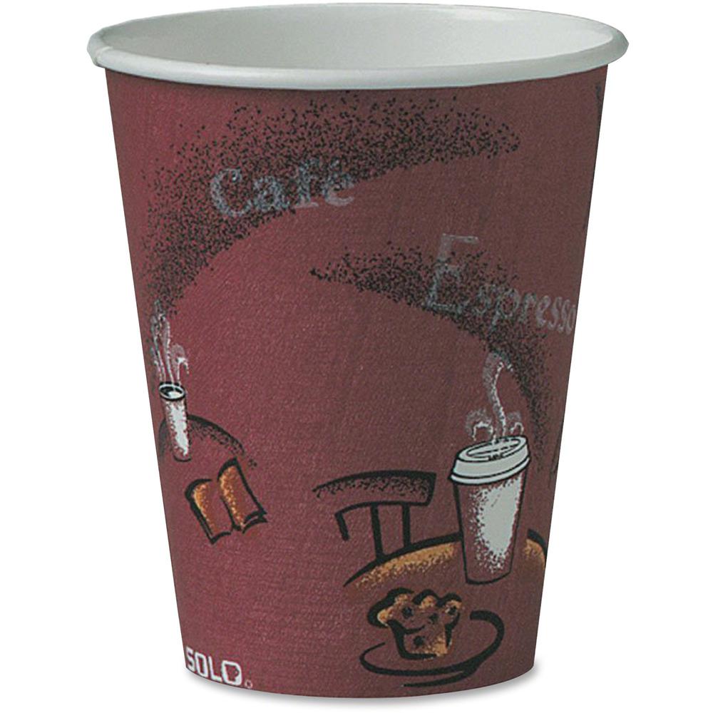Solo Bistro Design Disposable Paper Cups - 8 fl oz - 50 / Pack - Maroon - Paper - Beverage, Hot Drink, Cold Drink, Coffee, Tea, Cocoa. The main picture.
