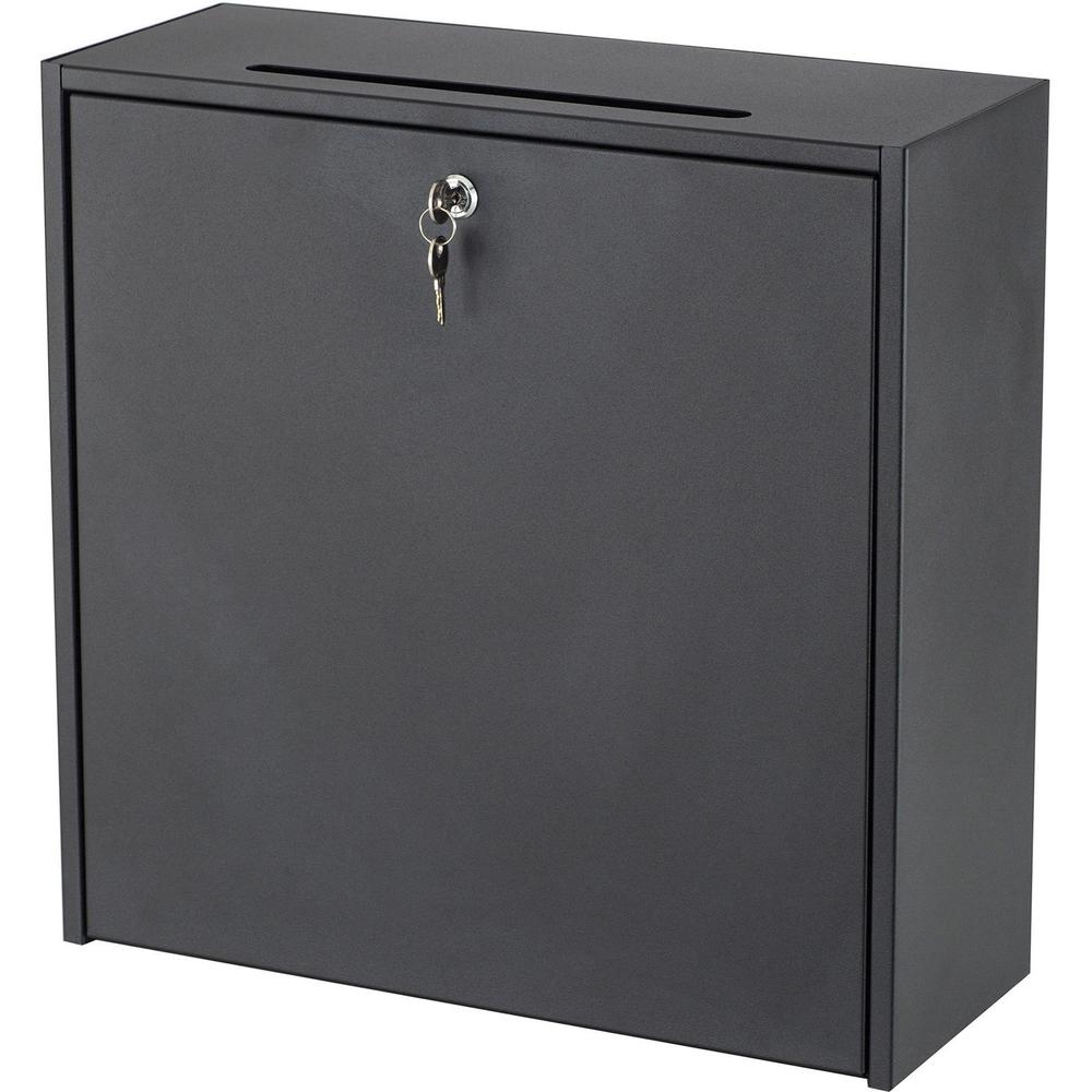 Safco Wall-mounted Inter-department Locking Mailbox - 12" Height - External Dimensions: 18" Width x 7.3" Depth x 18" Height - Hinged Closure - Steel - Black - For Letter, Document, Envelope, Memo, CD-. Picture 1