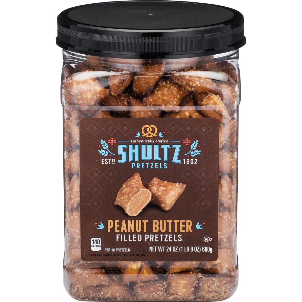 Office Snax Peanut Butter Filled Pretzels - Resealable Tub - Peanut Butter - 1.50 lb - 1 Each. Picture 1