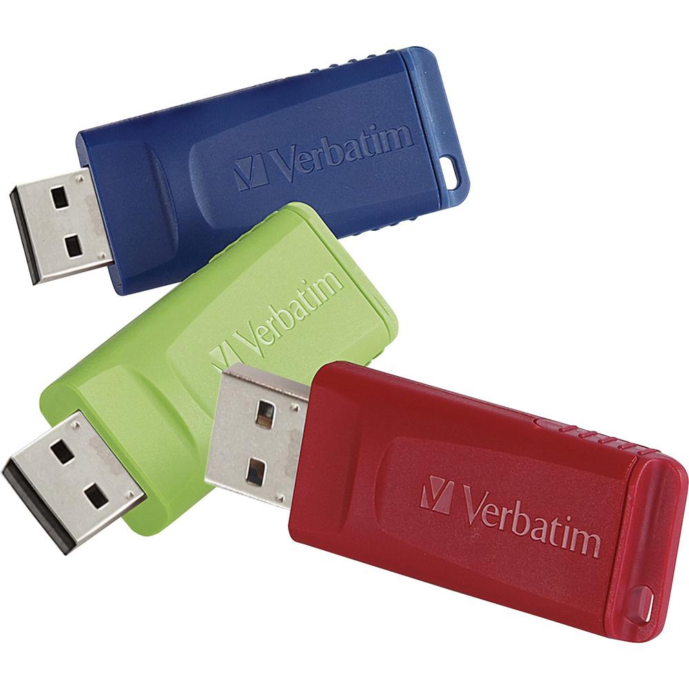 32GB Store 'n' Go&reg; USB Flash Drive - 3pk - Red, Green, Blue - 32GB - 3pk - Red, Blue, Green. Picture 1
