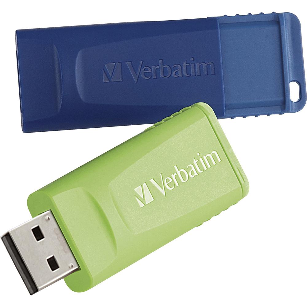 Verbatim 64GB Store 'n' Go USB Flash Drive Pack - 64 GB - USB - Blue, Green - Lifetime Warranty - 2 / Pack. Picture 1