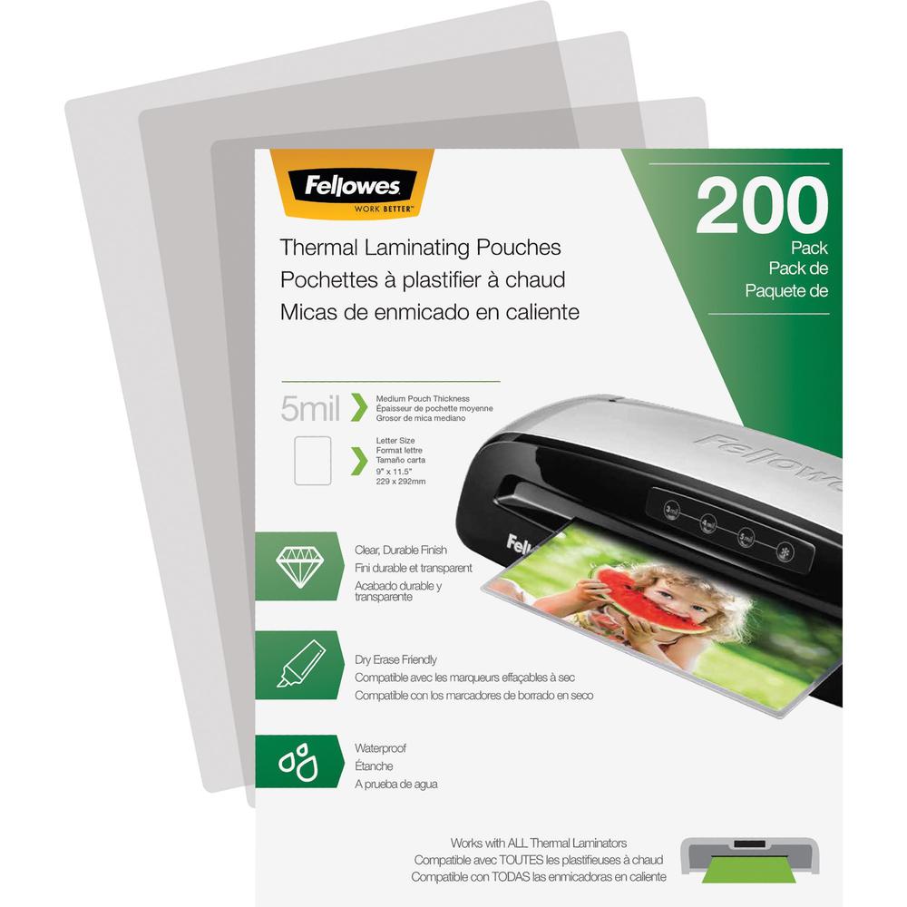 Fellowes Letter-Size Thermal Laminating Pouches - Sheet Size Supported: Letter 8.50" Width x 11" Length - Laminating Pouch/Sheet Size: 9" Width5 mil Thickness - Glossy - for Document - Durable, Photo-. Picture 1