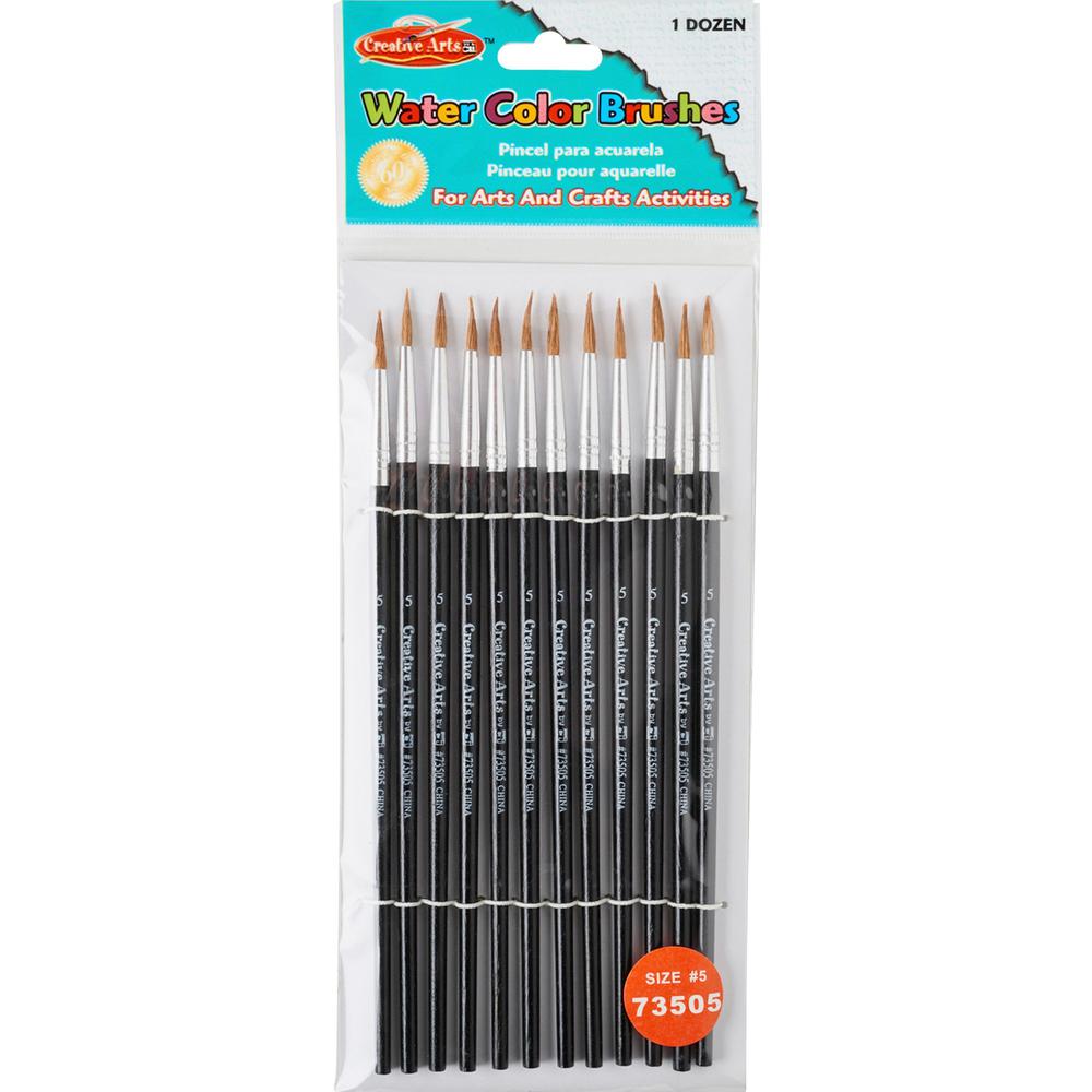 CLI Water Color Brush - 12 Brush(es) - 0.63" Bristle - No. 5 Hardwood - Aluminum Ferrule. Picture 1