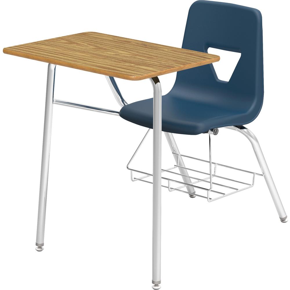 Lorell Student Chair/Desk Combo Desks - Medium Oak Rectangle, High Pressure Laminate (HPL) Top - Four Leg Base - 4 Legs - 24" Table Top Width x 18" Table Top Depth - 31" Height - Navy - Polypropylene . Picture 1